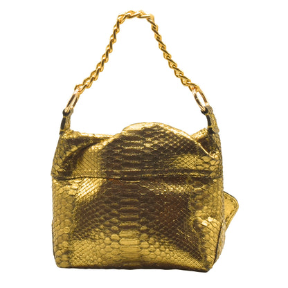 Genuine Python Shoulder Butterfly Bag Gold